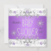 女の子のベビーシャワー ウィンターワンダーランド パープル ホワイト 3 招待状 (正面)