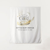 女の子のベビーシャワー ナチュラルゴールド アブストラクト ウォーターカラー タペストリー (正面)