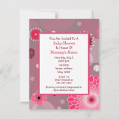 女の子のベビーシャワー - ピンクのキャリッジ ドット&フラワー 招待状 (裏面)