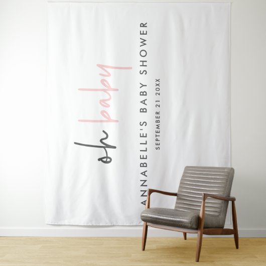 女の子のベビーシャワー ピンク モダン ユニーク タイポグラフィ タペストリー (インサイチュ)