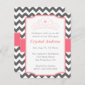 女の子のベビーシャワー - ベビープリンセスとティアラ 招待状 (正面/裏面)