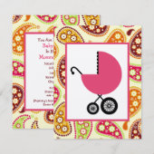 女の子のベビーシャワー - ペイズリー&ピンクのキャリッジ 招待状 (正面/裏面)