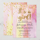 女の子のベビーシャワー 水彩招待状 招待状 (正面/裏面)
