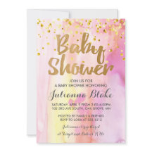 女の子のベビーシャワー 現代の水彩招待状