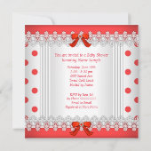 女の子のベビーシャワー 赤 白 ポルカドット 黒髪 招待状 (裏面)