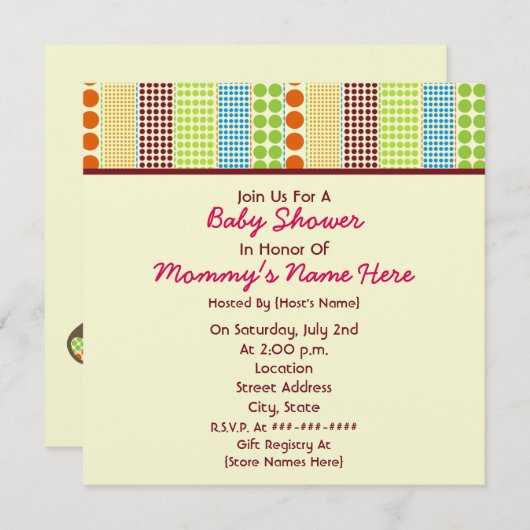 女の子のベビーシャワー: Bohoは詰まったなくまに点を打ちます 招待状 (正面/裏面)