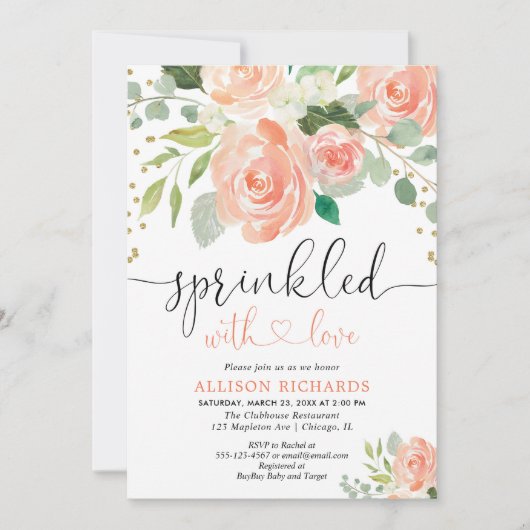 女の子のベビーフローラ水の色の緑 招待状 (正面)