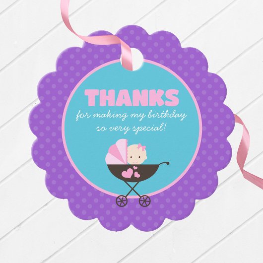 女の子のベビー人形の誕生日パーティーサンキューメッセージカード フェイバータグ