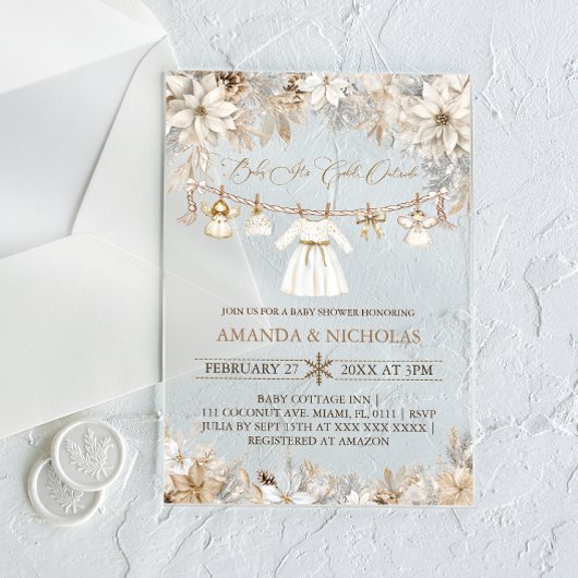 女の子のベビー外で寒い赤ちゃんシャワー アクリル招待状