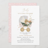 女の子のベビー外で寒い赤ちゃんシャワー 招待状 (正面/裏面)