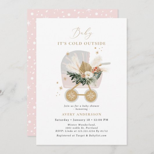 女の子のベビー外で寒い赤ちゃんシャワー 招待状 (正面/裏面)