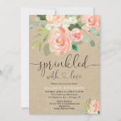 女の子のベビー振りかける桃フローラ素朴クラフト 招待状 (正面)