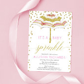 女の子のベビー散水傘ピンクの金ゴールドの赤ちゃんシャワー 招待状