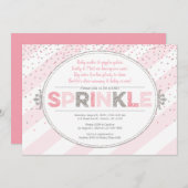 女の子のベビー散水招待ピンクシルバー招待状 招待状 (正面/裏面)