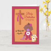 女の子のベビー献身日子付きの名前を追加 カード (黄色い花)