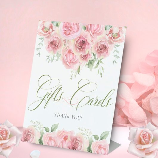 女の子のベビー開花の赤ちゃんシャワーのギフトとカード 台座サイン