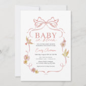 女の子のベビー開花コケットボウワイルドフラワーシャワー 招待状 (正面)