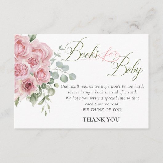 女の子のベビー開花赤ちゃんシャワー本ベビー エンクロージャーカード (正面)