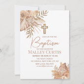 女の子のベビー ボーホー フラワー ブラウン 洗礼招待状 招待状 (正面)