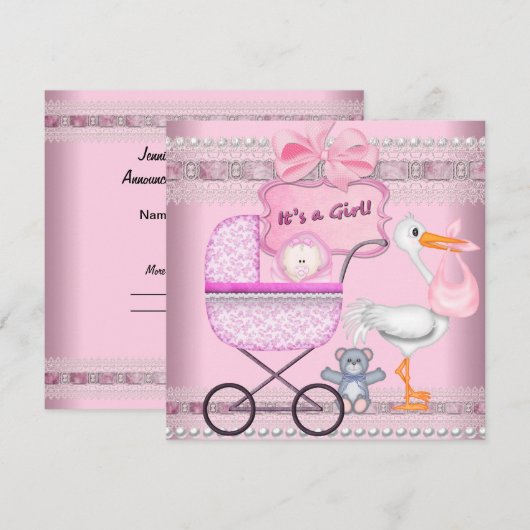 女の子のベビー 案内状 (正面/裏面)