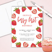 女の子のベリー ファースト ストロベリー誕生日パーティー ポストカード
