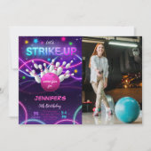 女の子のボウリングの誕生日写真招待状です 招待状 (正面)