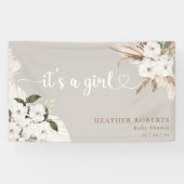 女の子のボーホー フラワー ニュートラル ベビーシャワーバナー 横断幕 (横)