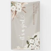 女の子のボーホー フラワー ニュートラル ベビーシャワーバナー 横断幕 (縦)