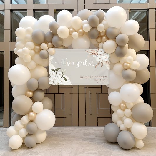 女の子のボーホー フラワー ニュートラル ベビーシャワーバナー 横断幕