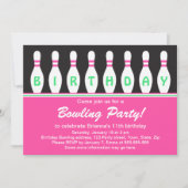 女の子のボーリング誕生日パーティーへの招待（ピン付き） 招待状 (正面)