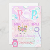 女の子のポップ・アートの誕生日招待状でバブルをオンにする。 招待状 (正面/裏面)