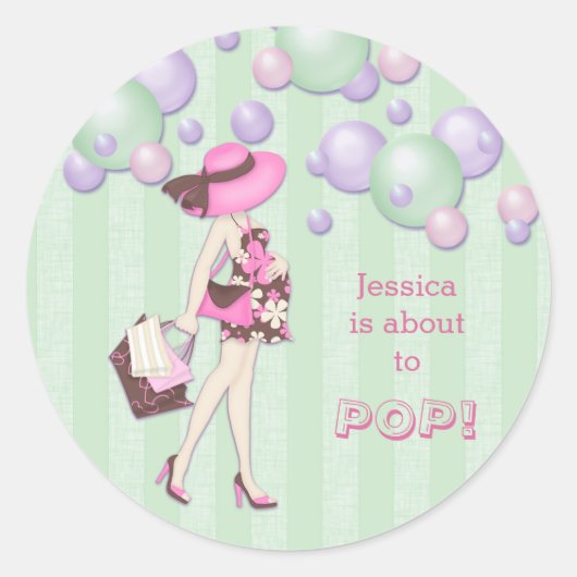 女の子のポップ・アートの赤んパーソナライズされただシャワーへ ラウンドシール (正面)