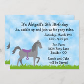 女の子のポニーパーティー誕生日招待状 招待状 (正面/裏面)