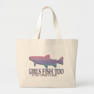 女の子のマスの魚釣り ラージトートバッグ