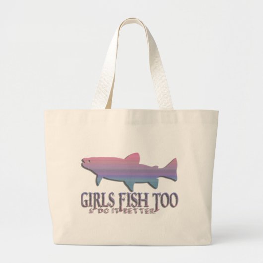 女の子のマスの魚釣り ラージトートバッグ (正面)