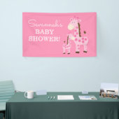 女の子のママとベビーキリンのシャワーバナーピンク 横断幕 (トレードショー)