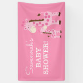 女の子のママとベビーキリンのシャワーバナーピンク 横断幕 (縦)