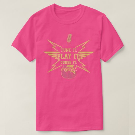 女の子のミュージシャンそれを曲遊げる呪いリピートギター Tシャツ (デザイン正面)