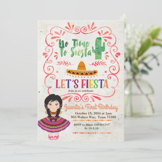 女の子のメキシコフェスタの第1誕生日の招待状 招待状 (スタンド正面)