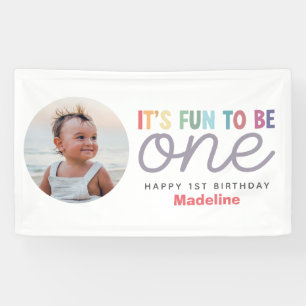 女の子のモダンな虹の写真 1歳の誕生日 横断幕