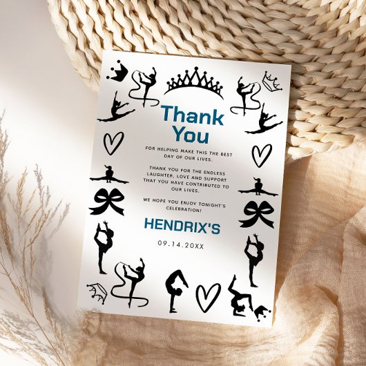 女の子のモダンな黒の体操10歳の誕生日 サンキューカード