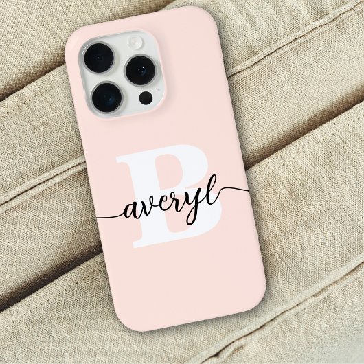 女の子のモノグラム ブラッシュ ピンク スクリプト モノグラム名前 Case-Mate iPhoneケース