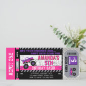 女の子のモンスタートラック誕生日チケット 招待状 (スタンド正面)