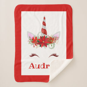 『女の子のユニコモノグラムのーン・クリスマスシェルパ毛布』 シェルパブランケット