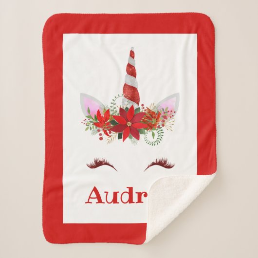『女の子のユニコモノグラムのーン・クリスマスシェルパ毛布』 シェルパブランケット (正面)
