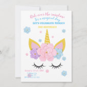 女の子のユニコーンの誕生日のパーティの招待状 招待状 (正面)