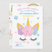 女の子のユニコーンの誕生日のパーティの招待状 招待状 (正面/裏面)