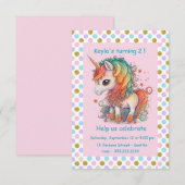 女の子のユニコーンバースデーパーティー 招待状 (正面/裏面)
