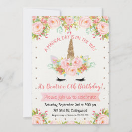 女の子のユニコーンバースデー招待状 招待状