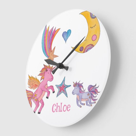 女の子のユニコーン時計デコレーション ラージ壁時計 (傾斜)